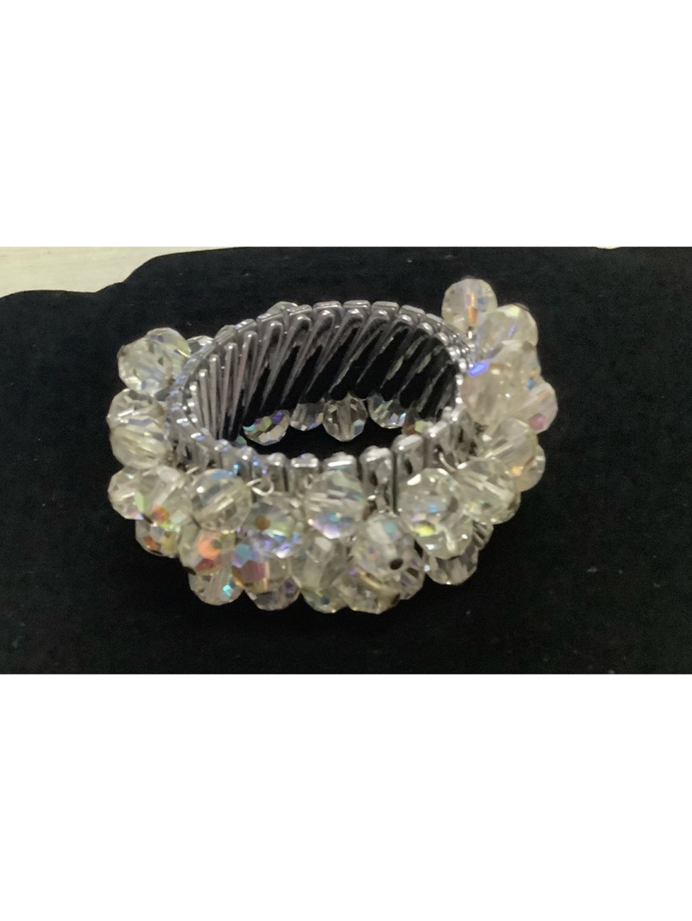 Vintage Japan AB Crystal Cha Cha Bracelet Aurora Borealis Expansion Mid Century